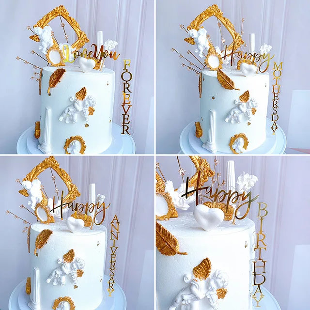 Décoration De Gâteau En Acrylique Doré Joyeux Anniversaire, Décoration De  Cupcake love You Forever Pour Mariage, Fête D'anniversaire - Décoration  De Gâteau - AliExpress