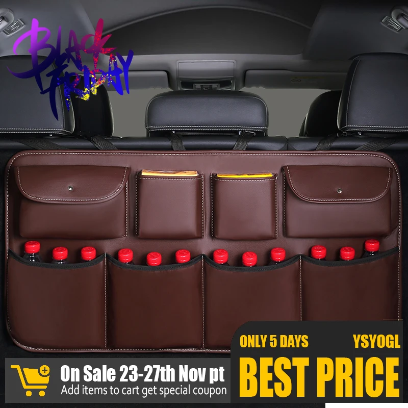 Newest PU Leather Car Rear Seat Back Storage Bag Multi-use Car Trunk Organizer Auto Stowing Tidying Auto Interior Accessories
