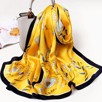 

100% Silk Long Scarf Women Hangzhou Pure Silk Scarves Shawl Wraps Female Headscarf Neckerchief Foulard Femme Print Neck Scarf