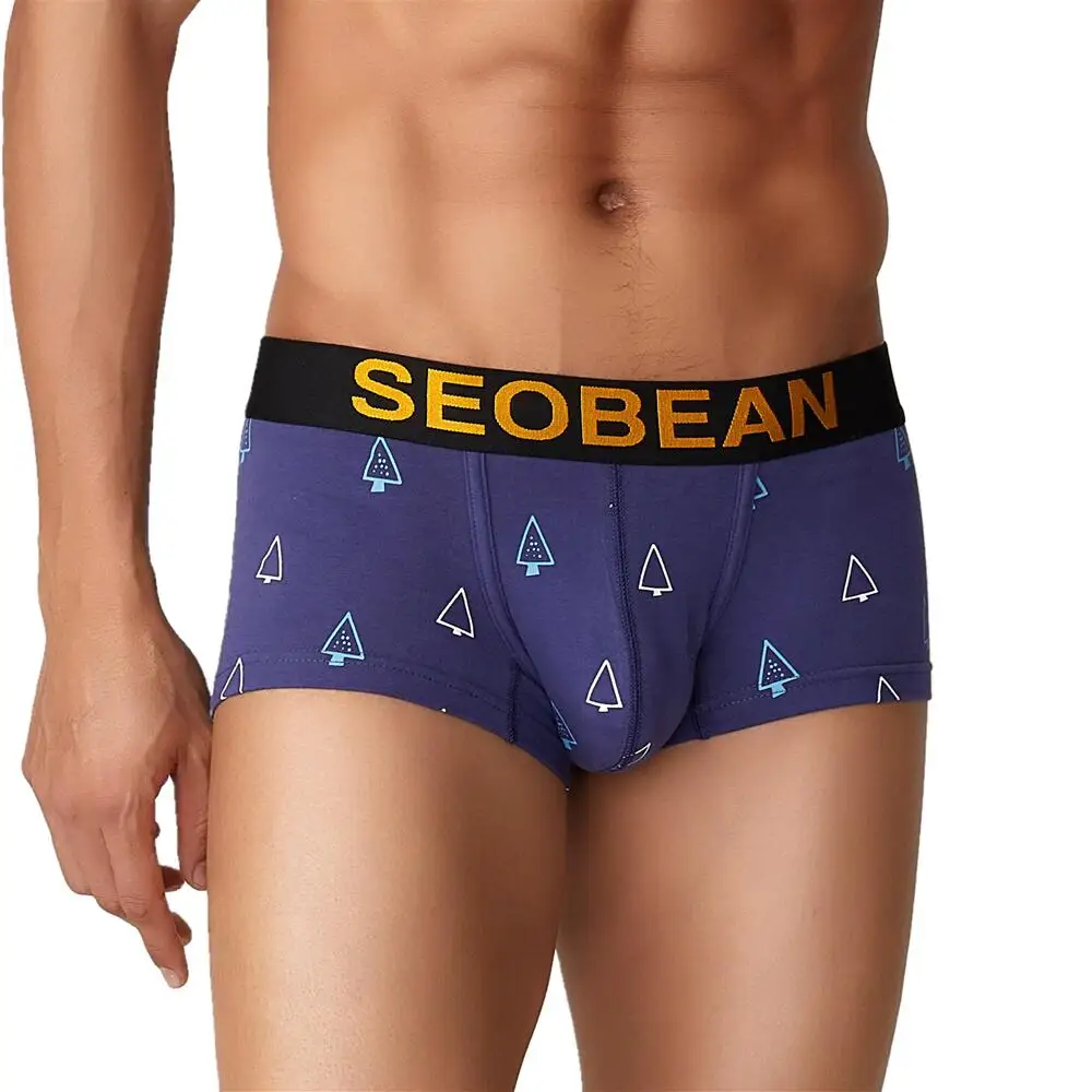 SEOBEAN Christmas Underwear Men's Cotton Boxer Briefs Sexy Low-waist Print  Underpants Men Boxer Shorts Panties for Men