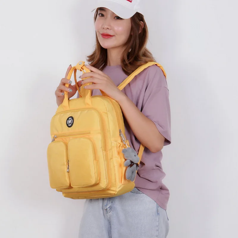 Модный женский рюкзак из водонепроницаемого нейлона с мягкой ручкой, однотонный, с несколькими карманами, дорожный с молнией, Mochila Feminina Sac A Dos, школьные сумки