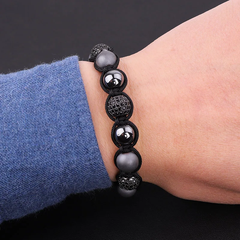 New Design Fashion Men Jewelry Bracelet Hematite Beads CZ Micro Ball Macrame Beaded Adjustable Bracelet Men - Image 6