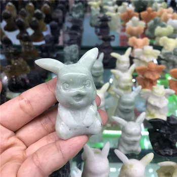 

Natural Lantian jade Quartz Animals Crystal Polished Engraving Crystal Pikachu