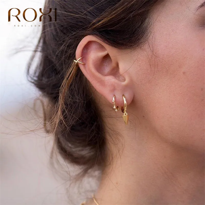 

ROXI Simple 925 Sterling Silver Earrings Gold Silver Color Ear Bone Buckle Tiny Beads Round Circle Earrings for Women Jewelry
