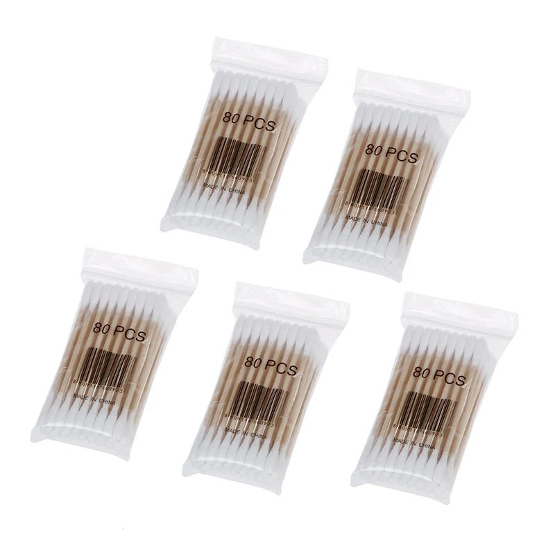 

5 Packs Disposable Double Head Wooden Stick Cotton Swabs Buds