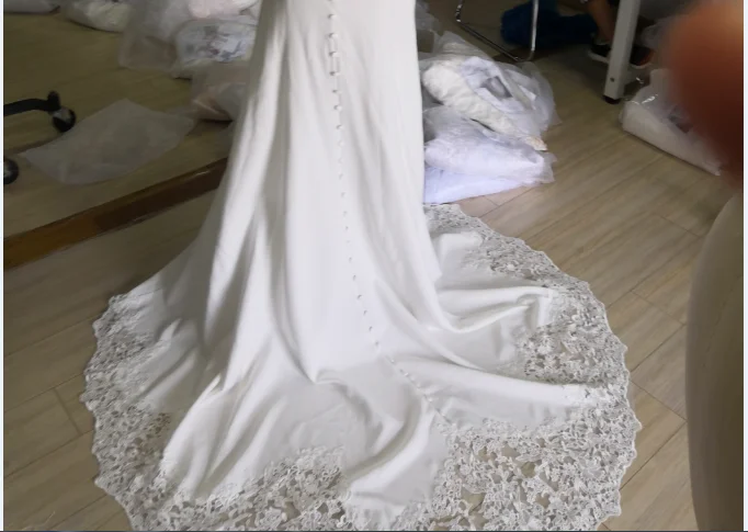LORIE Sexy Mermaid Wedding Dress Sleeveless Lace Appliqued Illusion Back Boho Wedding Gown Long Train Bride Dress Customized 4