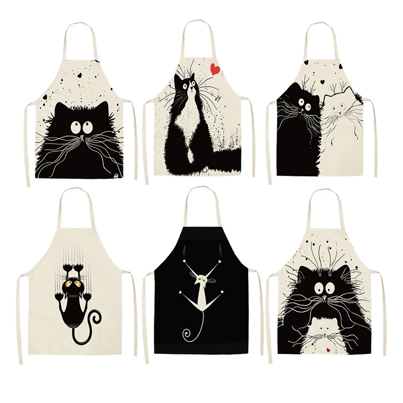 1Pcs Kitchen Apron Funny Dog Bulldog Cat Printed Sleeveless Cotton Linen Aprons for Men Women Home Cleaning Tools 55x68cm