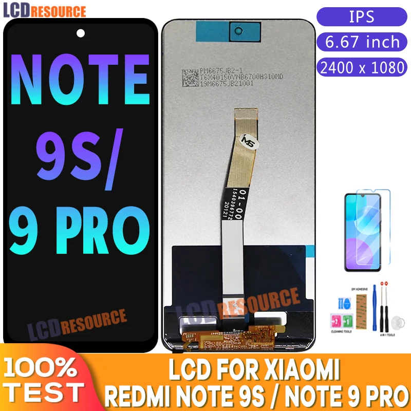 6.67'' AAA+ Display For Xiaomi Redmi Note 9S LCD 10 Touches Screen Replacement 9 Pro/Max M2003J6A1G M2003J6B2G | Мобильные