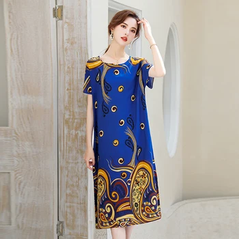 

Plus Size Summer Floral Printed Vintage Dress Women Casual O-Neck Short Sleeve Plaid Dress Sundress Loose Summer Dress Elegant
