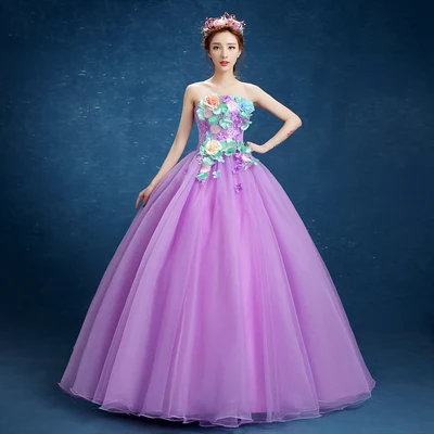 Gryffon Quinceanera Dress Strapless Party Prom Ball Gown Sweet Floral Print Studio Dress Solo Costume Quinceanera Dresses