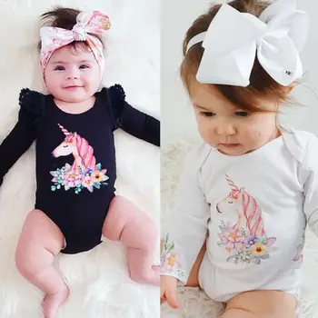 

0-24M Cartoon Unicorn Baby Rompers Long Sleeve Top Jumpsuit O-Neck Children Clothes for Infant Newborn Toddler Girl Clothes