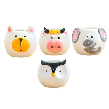

4pcs Cartoon Plant Pot Lovely Convenient Practical Mini Planter Flowerpot Ceramic Pot for Home Dorm Office