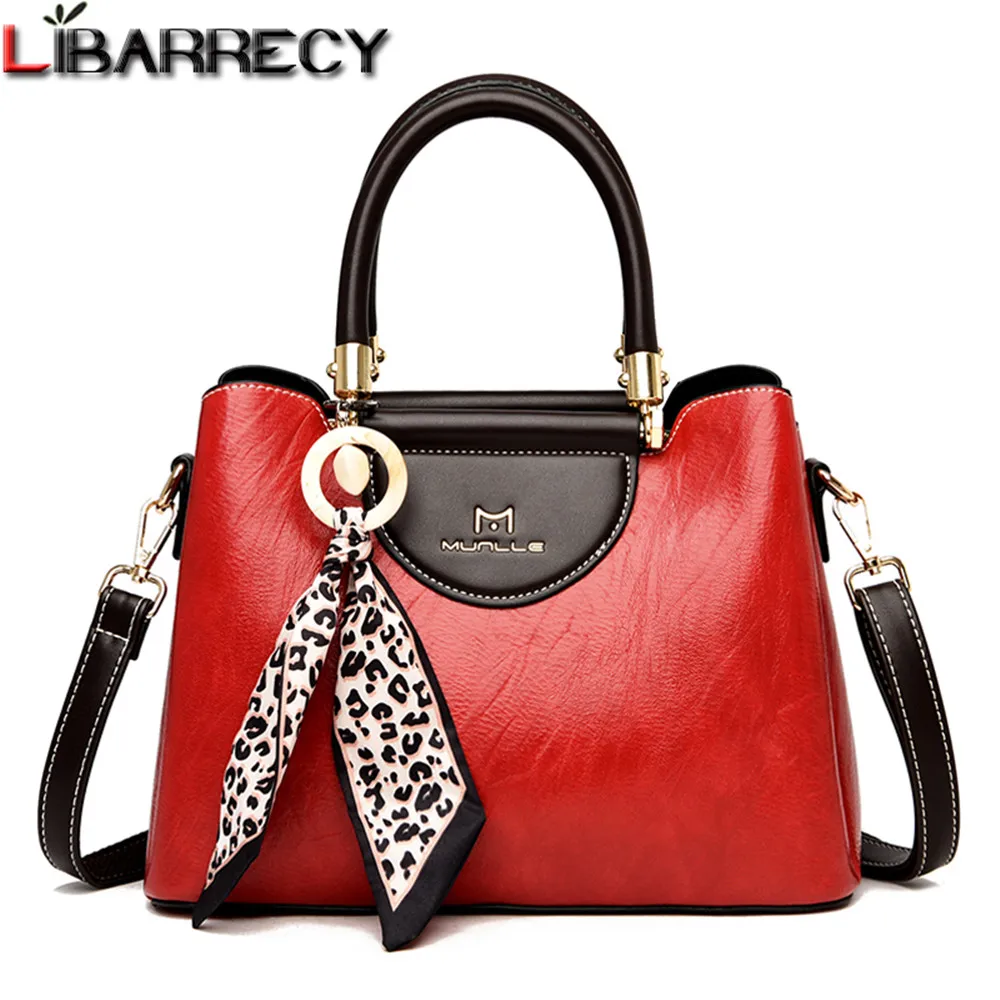 

Classic Contrast Color Women Top-handle Bags Designer Scarves Pendant Handbag Female High Quality Leather Shoulder Crossbody Bag