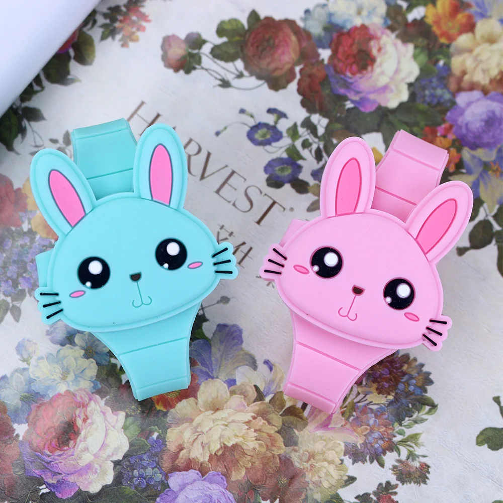 Lovely Rabbit Girls Watches with Bracelet Flip Cover Rubber Electronic Kids Watch Child Clock Relogi