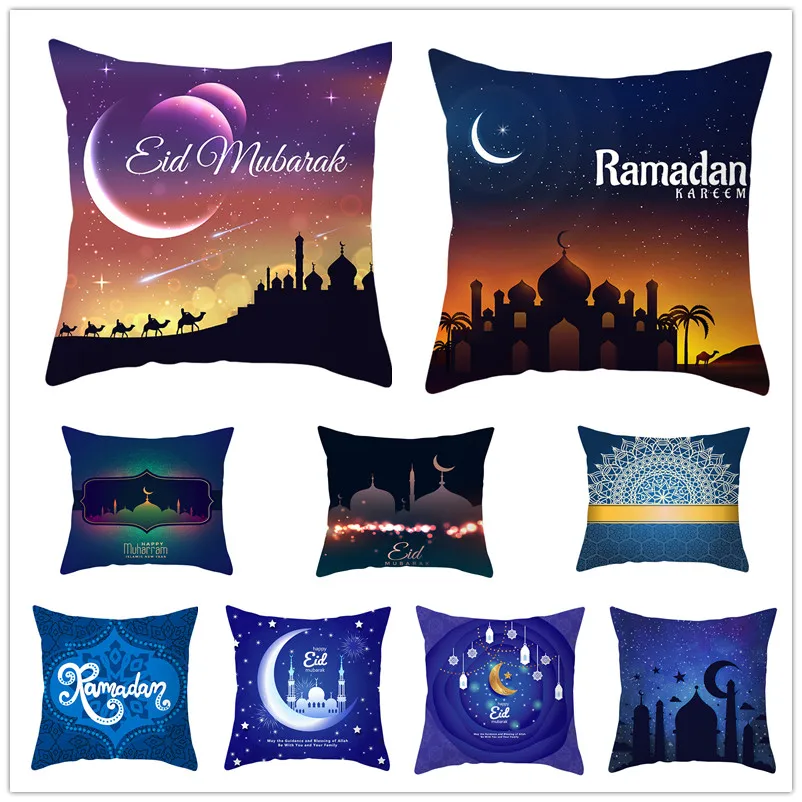 

Eid Mubarak Pillowcase Ramadan Moon Pillow Covers Mosque Cushion Cover Decor Cushions Pillow for Sofa Living Room Cushion