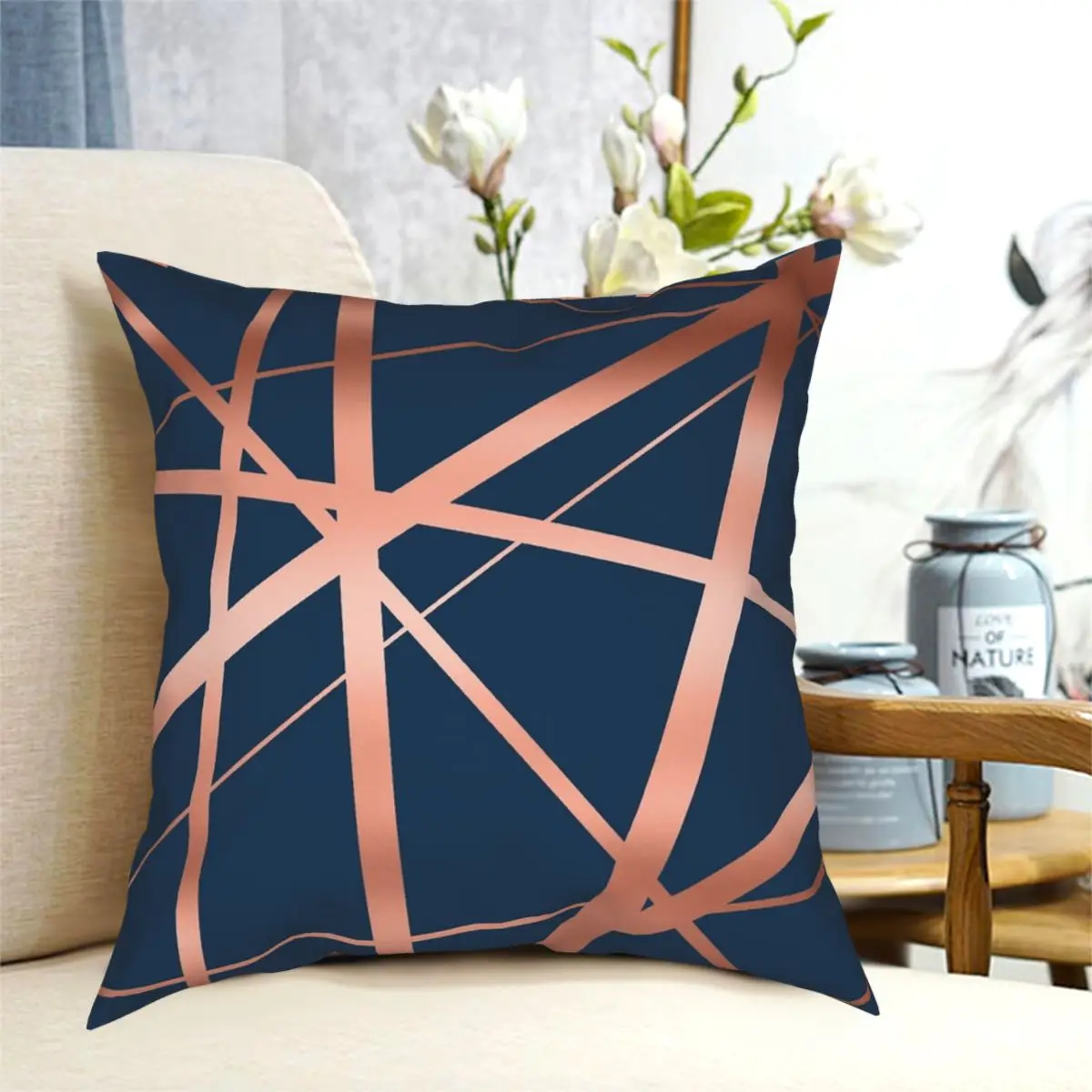 

Navy And Copper Luxe Square Pillowcase Printed Decor Throw Pillow Case for Bed Cushion Cover