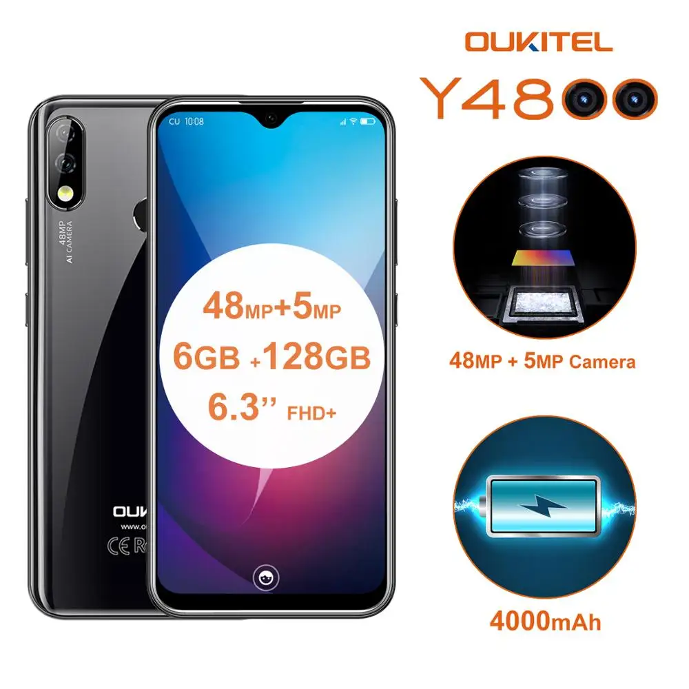 OUKITEL Y4800 6.3 Inch 4G LTE Cellphone Octa Core MTK P70 6GB 128GB ROM Android 9.0 Smartphone 4000mAh OTG Face ID Mobile Phone OUKITEL Y4800 6.3 Inch 4G LTE Cellphone Octa Core MTK P70 6GB 128GB ROM Android 9.0 Smartphone 4000mAh OTG Face ID Mobile Phone