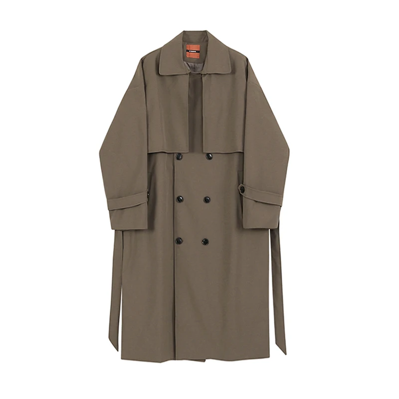 Autumn Korean Fashion Double Breasted Men's Trench Coat Belt