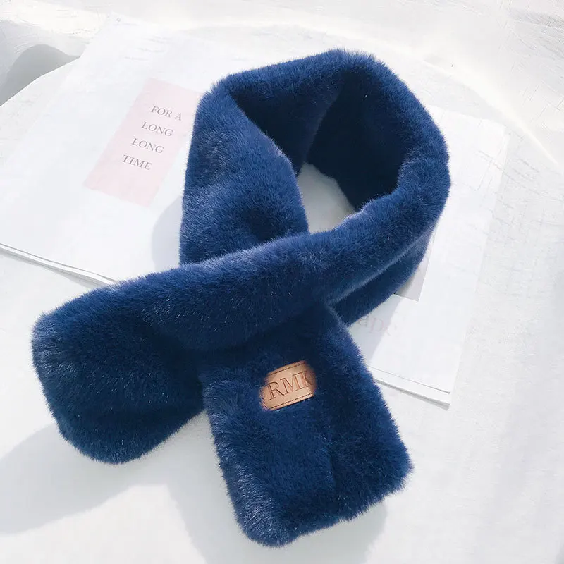 USPOP новые модные шарфы Зимние женские шарфы женские утолщенные теплые шарфы с искусственным мехом - Цвет: Синий