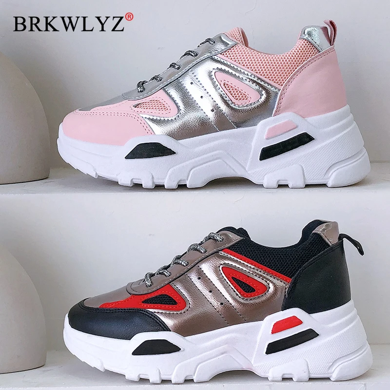 

5cm/1.95" Height Sneakers Women Shoes Fashion Lace Up Chunky Sneaker Thick Bottom Lace Up Shoes Woman Breathable Mesh