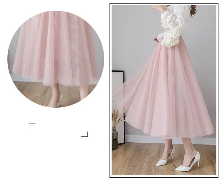 Yarn skirt half-length skirt female spring and autumn mid-length style 2020 new mesh pleated skirt super fairy forest autumn wrap skirt