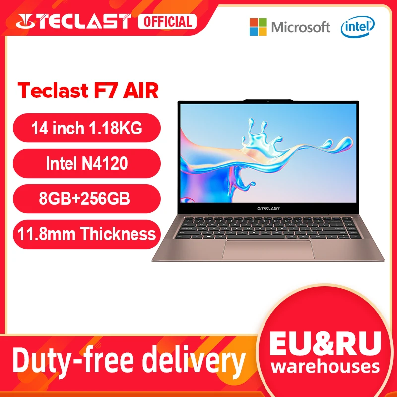 Portátil ultraligero TECLAST F7 Air, 14 FHD (1.920x1.080) IPS, Intel Celeron N4120, 8GB RAM, 256GB SSD (ampliable con SSD y MicroSD), UHD Graphics 600, Windows 10, decodificación 4K/60fps, WiFi dual, USB-C