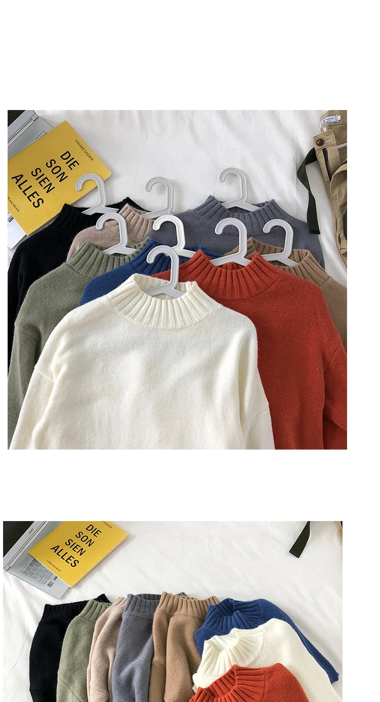 Liketkit мужской Корейский Однотонный свитер с круглым вырезом мужской Весенний вязаный толстый теплый свитер для пар Модный Цветной пуловер Топы