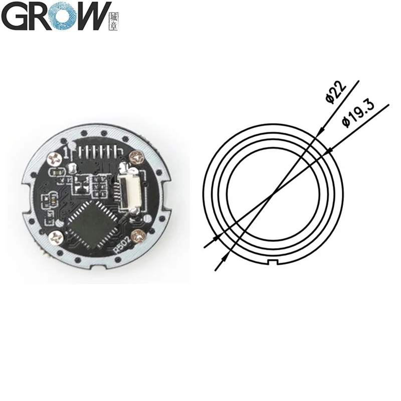GROW R502-B Flat Cable Connneor 0.5mm 6pin Circular Ring LED Control DC3.3V Capacitive Fingerprint Module Sensor Scanner