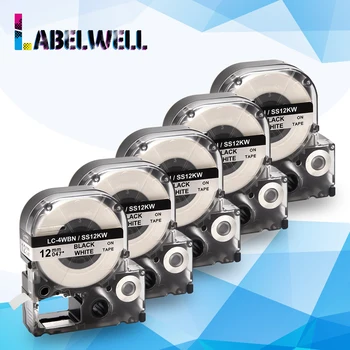 

Labelwell 5pcs SS12KW LC-4WBN Black on White label tape compatible for Epson LW-300 LW-400 LW-600P LW-700 SR530C label printer
