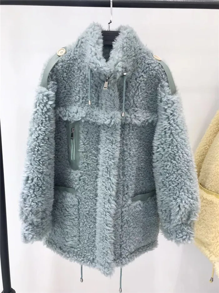 Модное женское меховое пальто с воротником-стойкой из шерсти, двусторонняя верхняя одежда из натурального меха ягненка, элегантное женское зимнее теплое пальто