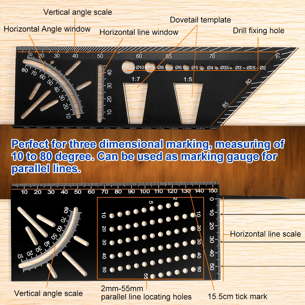 Многофункциональная угловая линейка 45 90 градусов Алюминиевый сплав Точная деревообрабатывающая квадратная угловая линейка маркировочный прибор плотник инструмент