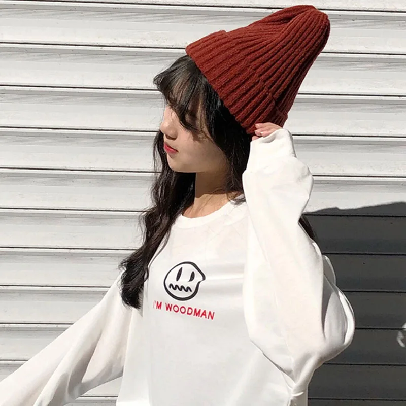 Ulzzang Harajuku Новая модная зимняя Корейская пара однотонная винтажная Женская милая вязаная Повседневная шикарная мужская Милая шляпа ins