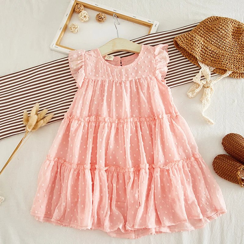 2020 New Summer Toddler Kids Baby Girl Dress Chiffon Flying Sleeve Princess Dress Party Birthday Cute Clothing Girls Clothes 3-7