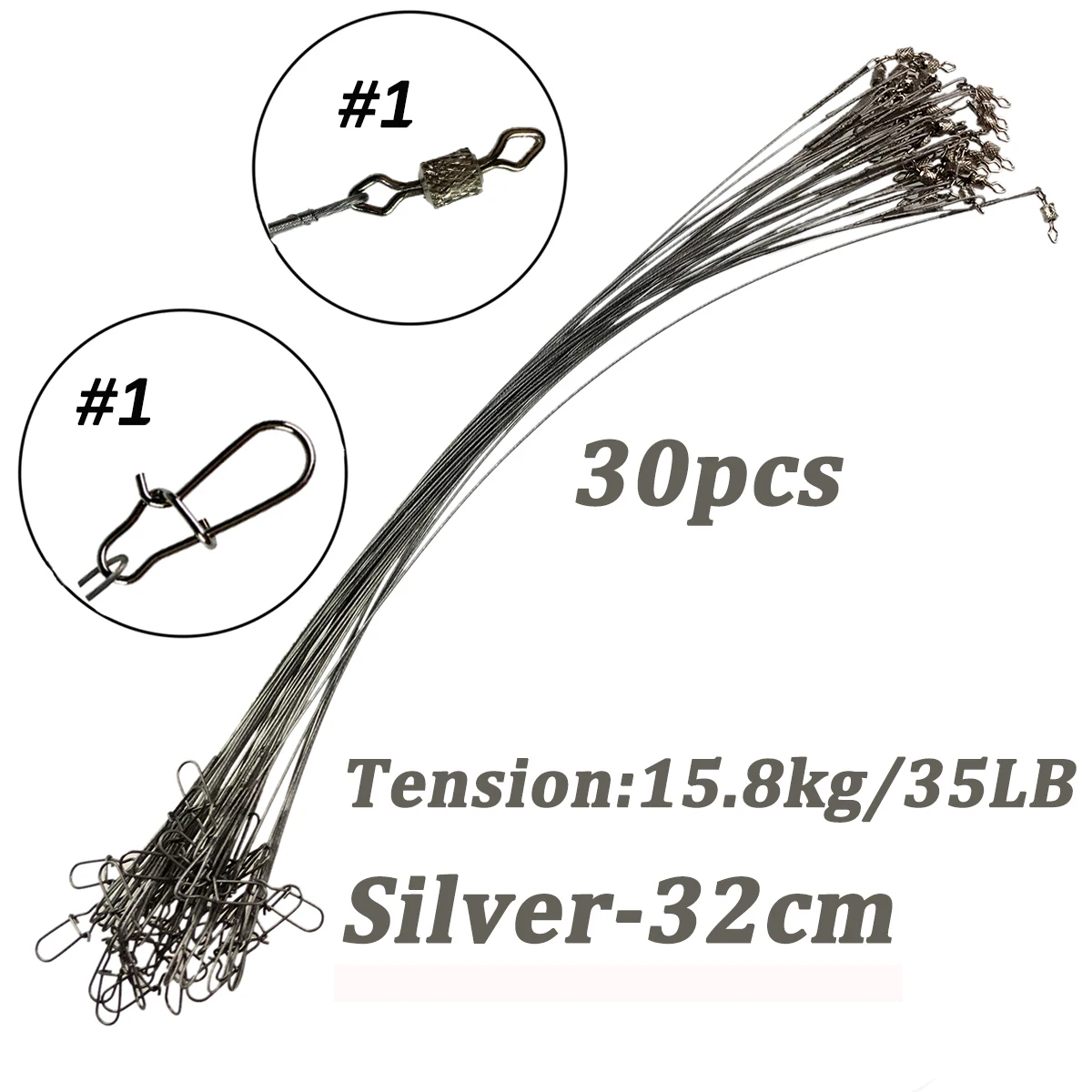 Enhanced Fishing Line: Durable Steel Wire Leader with Swivel and Double-Lock Snap - 20/50Pcs Set