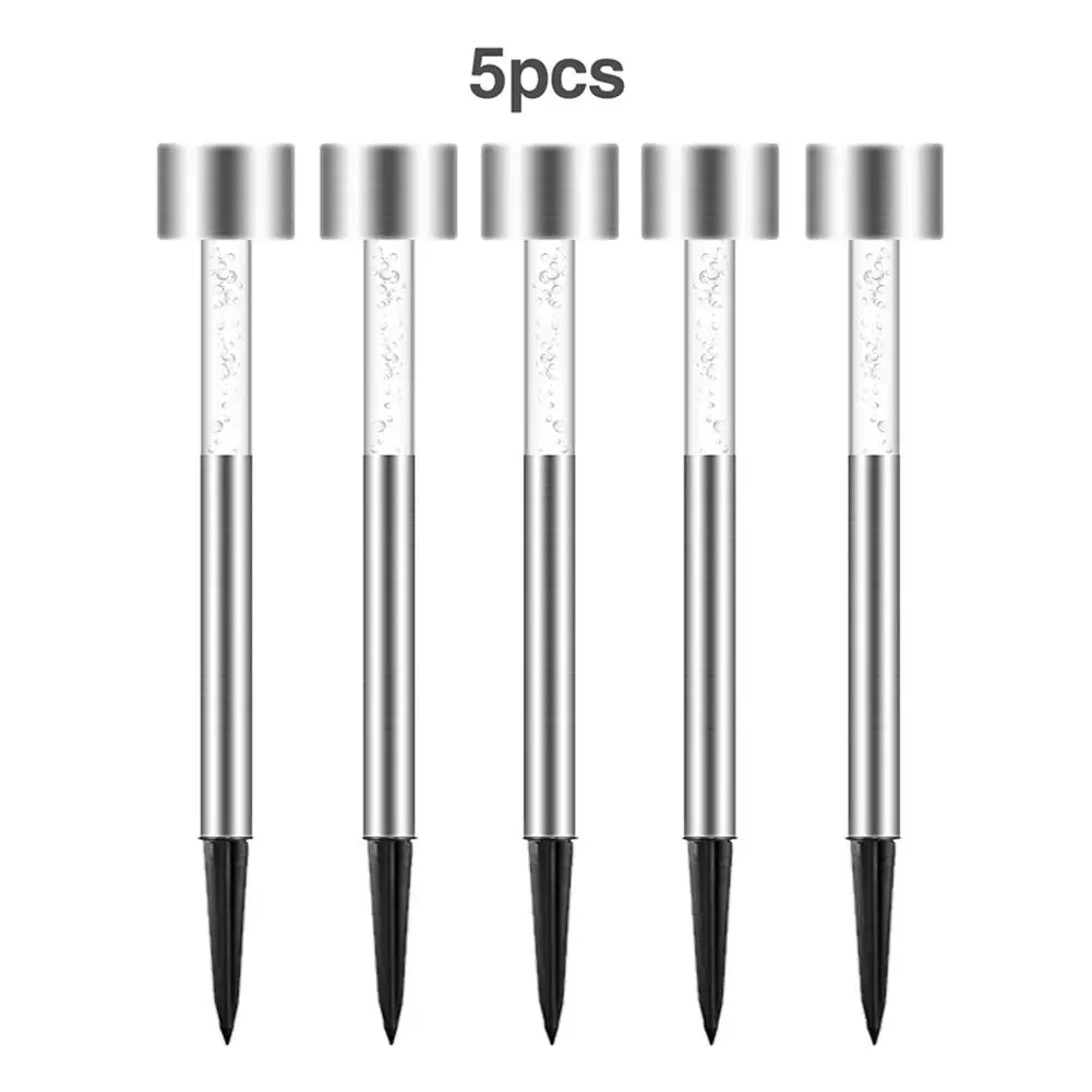 

5PCS Outdoor LED Solar Garden Color Lamps Stainless Steel Pathway Stakes Disk Spike Landscape Light for Yard Ground Street