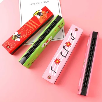 

Double Row Sixteen-Hole Children's Colored Wooden Painted Harmonica Early Teaching Toy Musical Instruments Toys- Random Delivery