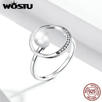 

WOSTU NEW 925 Sterling Silver Gentle Shell Bead Adjustable Rings for Women Fashion S925 Silver Jewelry Gift FIR664