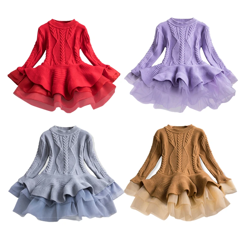 Autumn Winter Dress for Girls Thick Knitted Sweater 3-8T New Year Clothing Long Sleeve Kids Children Christmas | Детская одежда и