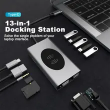 13 ports USB C Docking Station HDMI RJ45 VGA AUX PD USBC Hub for Laptop Macbook Pro with 3 5mm Headphone Jack Type C Hub