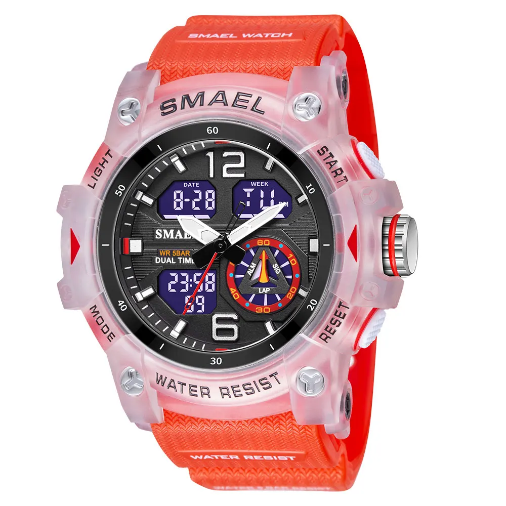 SMAEL Dual Time LED Display Watch for Men Military Sport Digital Watches Women Unisex Waterproof Auto Date Week Wristwatch 8007 