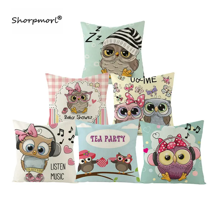 Cartoon Owl Pillowcase Cushion Cover Home Decorative Cute Animal Linen Living Room Office Sofa Car Throw Pillow Covers 45x45cm | Дом и сад