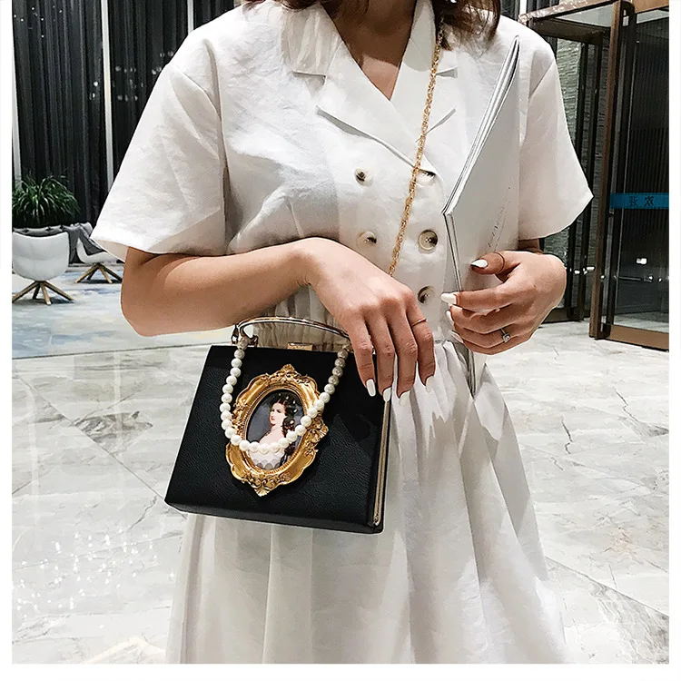

Messenger-Bags Chain Pearl-Handbag Black Female Small White Red Women Luxury Famous-Brand