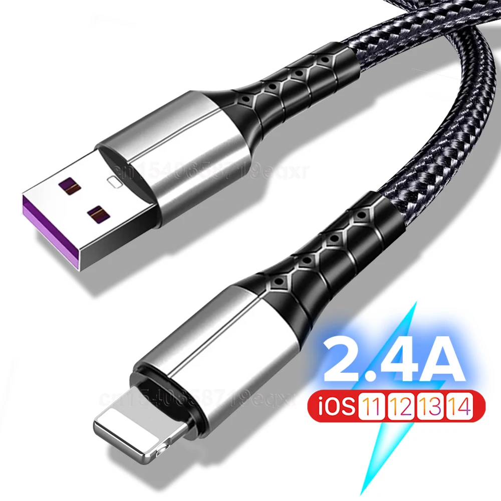 USB кабель с нейлоновой оплеткой Кабель зарядного устройства для iPhone 12 11 Pro Max XS XR X 5