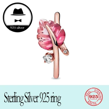 

2020 New FIT original authentic 100% sterling silver pan ring for women petal shape fashion luxury temperament rose gold jewelry