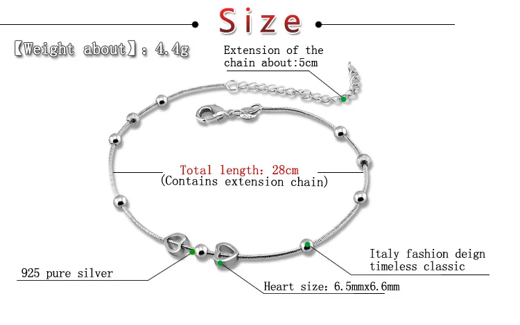 Браслет на ногу с подвеской в виде сердца. Браслеты из стерлингового серебра 925 пробы, ювелирные изделия из стерлингового серебра для женщин