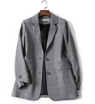 

Casual Plaid Women Blazer Jacket Notched Collar Single Breasted Female Suit Coat Fashion Outerwear Blaser Femme Jacket Tops