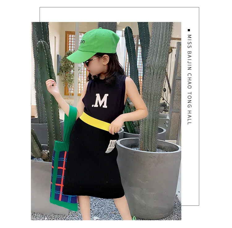 Girls skirt early autumn new slim step skirt knit skirt lady patch bag skirt color children