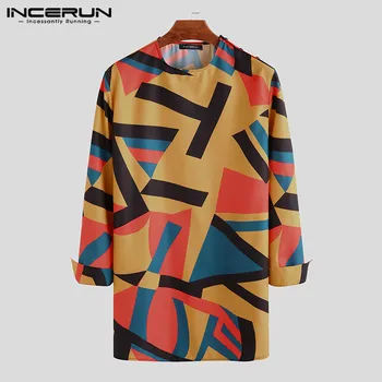 

INCERUN African Printed Men Shirt Casual Long Sleeve Loose Long Tops Fashion Retro Round Neck Shirts Dashiki Men African Clothes