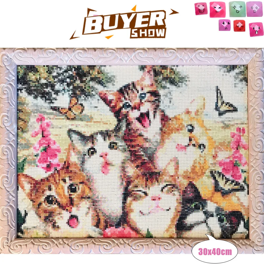 Huacan Diamond Mosaic Animal Diamond Painting Cats Embroidery Cross Stitch Flowers Picture Of Rhinestones Handcraft diamond painting