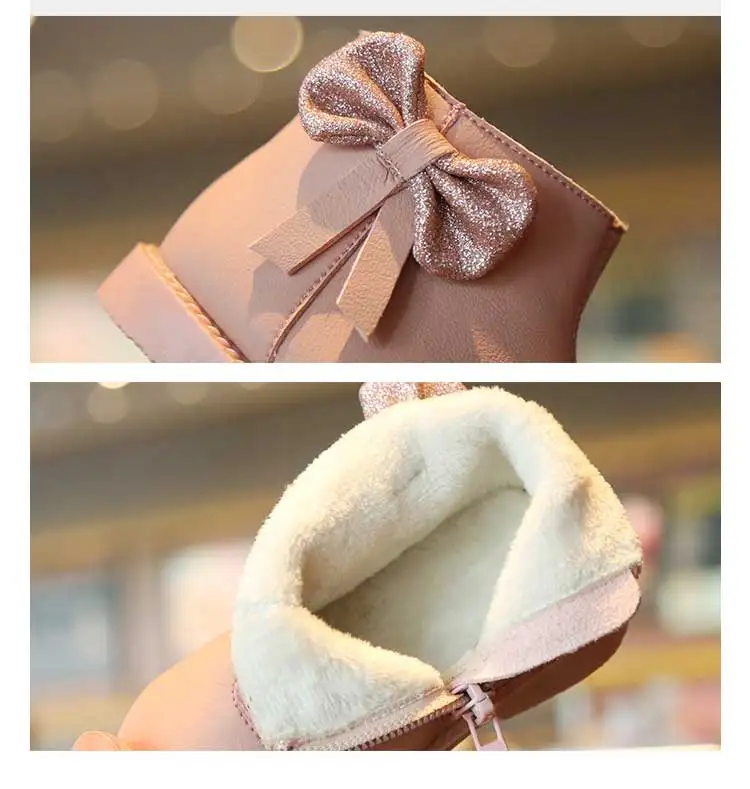 Girls Shoes Autumn Winter Bow-knot Microfiber Leather Winter Infant Toddler Boots Non-slip Rubber Toddler Girl Boots Princess